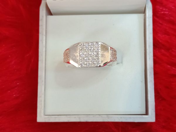 Men's Sterling Silver Cubic Zirconia Ring – Pavé Square Design - Image 3