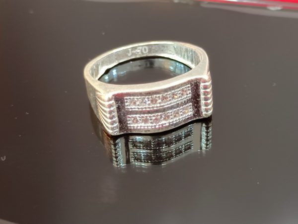 Rectangular Dual-Row Silver Ring – Sleek & Structured Elegance