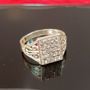 Regal Rectangular Cluster Silver Ring – Ornate & Sparkling Statement
