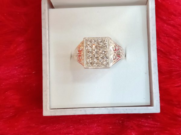 Regal Rectangular Cluster Silver Ring – Ornate & Sparkling Statement - Image 3