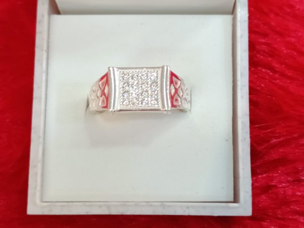 Geometric Grid-Top Silver Ring – Bold & Artistic Appeal - Image 3