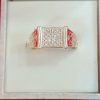 Diamond-Pattern Rectangle-Top Silver Ring - Image 4
