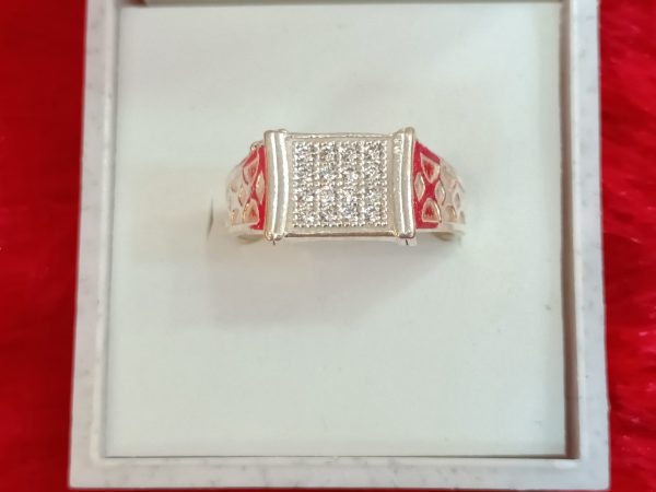 Diamond-Pattern Rectangle-Top Silver Ring - Image 4