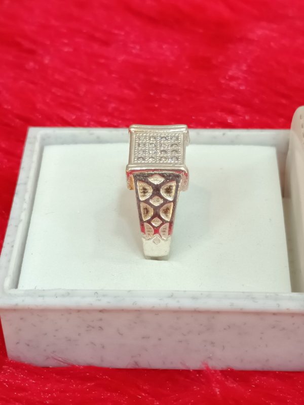 Diamond-Pattern Rectangle-Top Silver Ring - Image 5