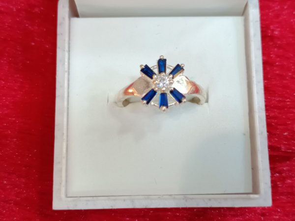 Midnight Bloom Silver Ring with Sapphire Blue Rays - Image 2