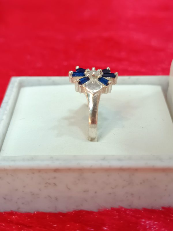 Midnight Bloom Silver Ring with Sapphire Blue Rays - Image 3