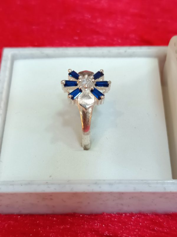 Midnight Bloom Silver Ring with Sapphire Blue Rays