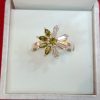 Ring with Olive Green Petals and Clear Baguette Stones - Image 3