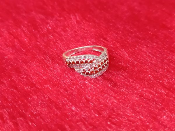 Silver Twist Ring with Red and White Stones - Image 4