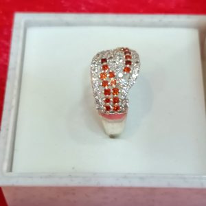 Silver Twist Ring with Red and White Stones
