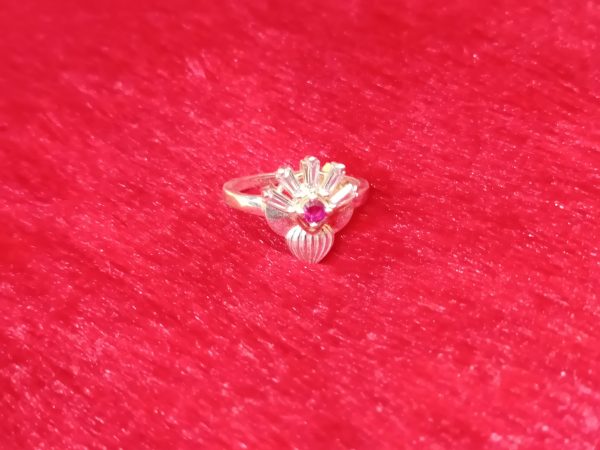 Silver Ring with Ruby Center and Crystal Accents - Image 2