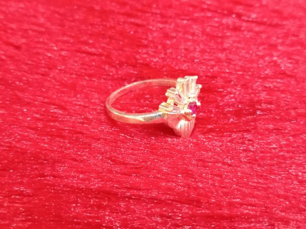 Silver Ring with Ruby Center and Crystal Accents - Image 3