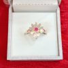Silver Ring with Ruby Center and Crystal Accents