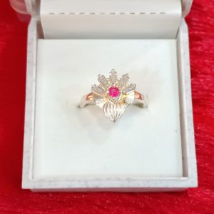 Silver Ring with Ruby Center and Crystal Accents