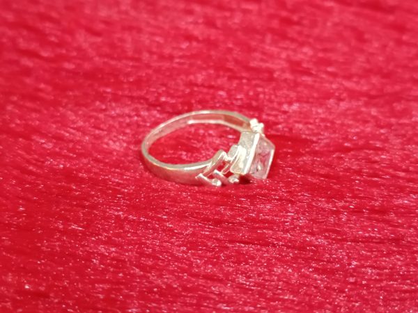 Geometric Chevron Silver Ring with Square-Cut Stone - Image 2