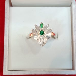 Scarlet Blossom Silver Ring with Pink and Green Accents