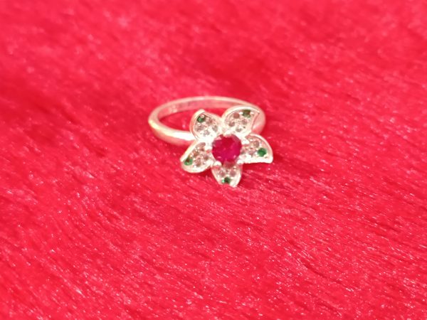 Floral Blossom Silver Ring with Ruby Center - Image 4