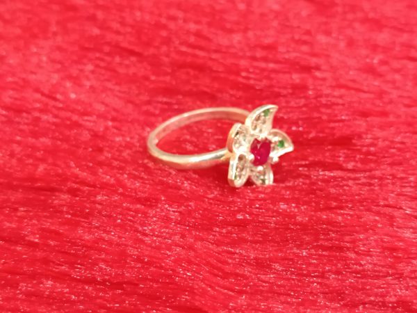 Floral Blossom Silver Ring with Ruby Center - Image 5