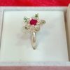 Floral Blossom Silver Ring with Ruby Center - Image 2