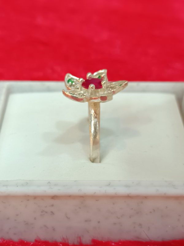 Floral Blossom Silver Ring with Ruby Center - Image 3