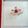 Floral Blossom Silver Ring with Ruby Center