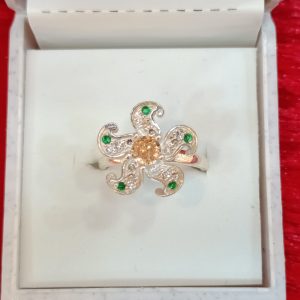Floral Swirl Silver Ring with Citrine