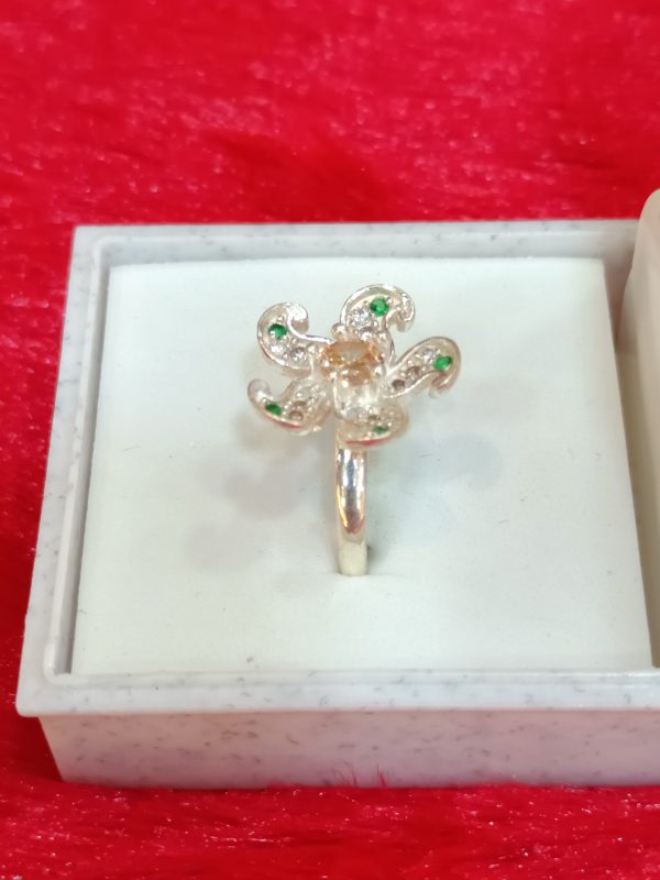 Floral Swirl Silver Ring with Citrine - Image 2