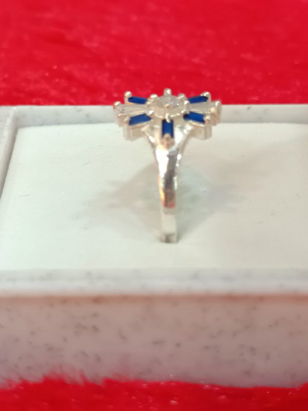 Silver-tone ring with blue and clear stones - Image 4