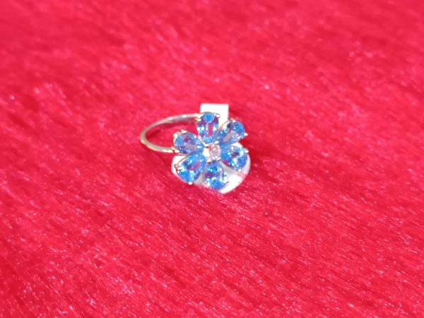 Silver Flower Ring with Sky-Blue Petal Stones