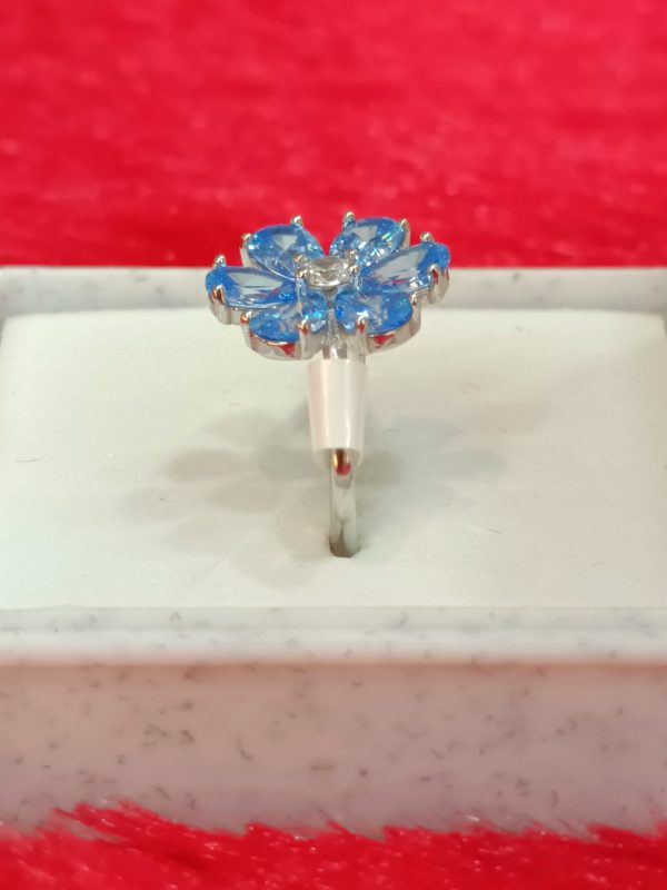 Flower Ring with Blue Petal Stones - Image 3