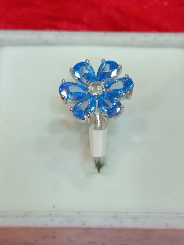 Flower Ring with Blue Petal Stones - Image 4