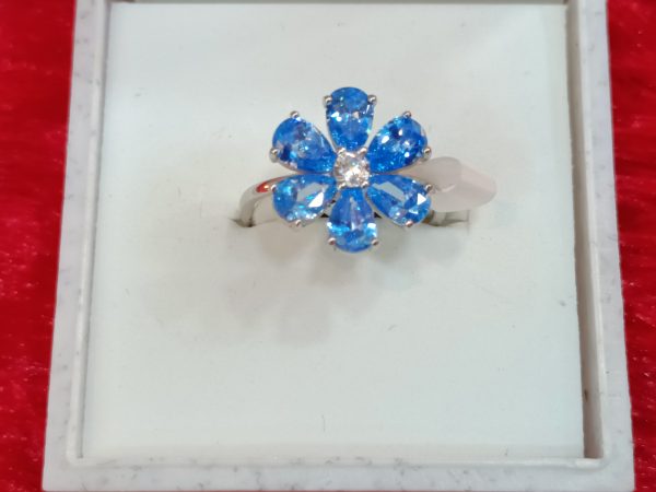 Flower Ring with Blue Petal Stones - Image 5