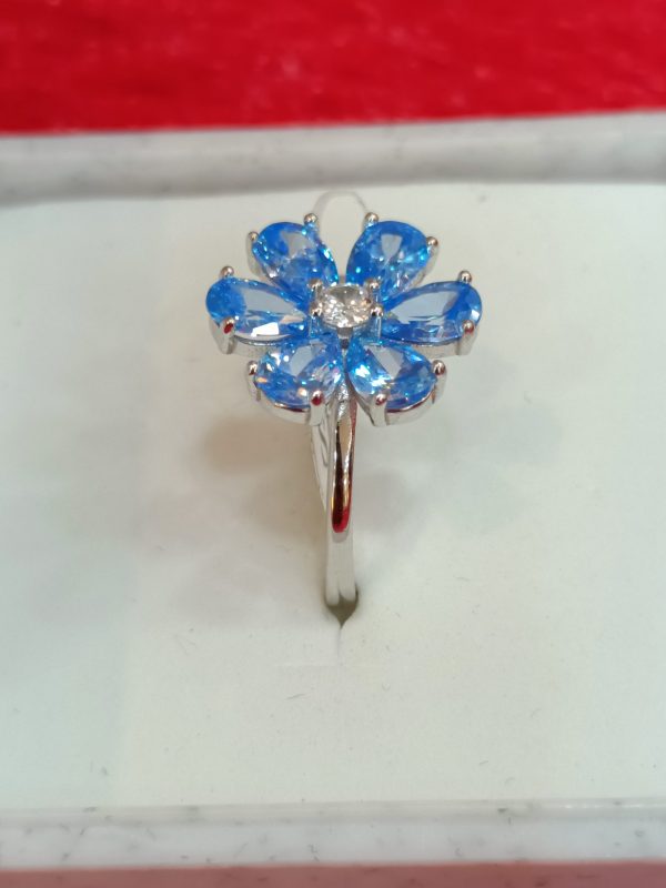 Flower Ring with Blue Petal Stones - Image 6