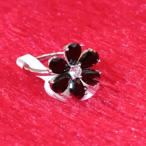 Flower Ring with Black Petal Stones