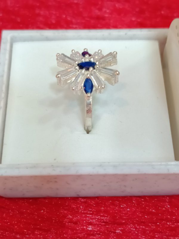 Starburst Ring with Blue and White Stone - Image 2