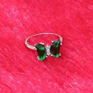 Butterfly Ring with Dual Green Stones