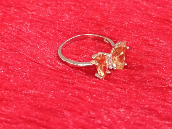 Silver Twin Marquise Cut Brownish CZ Ring - Image 2