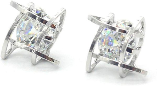 Sterling Silver White Gold Plated Stud Earrings with Cubic... - Image 5