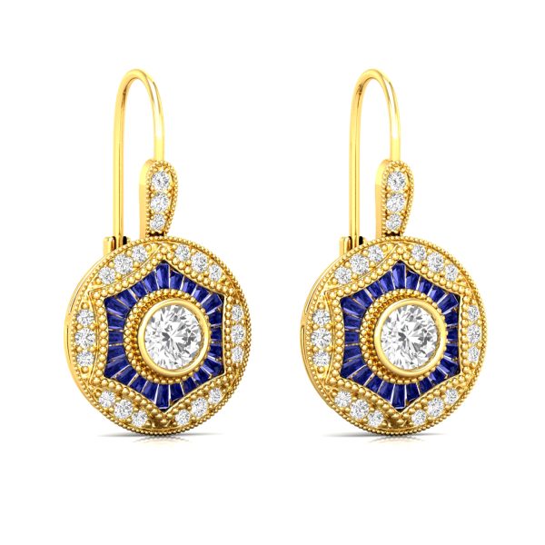 Vintage Round Blue & White CZ Drop Sterling Silver Earrings