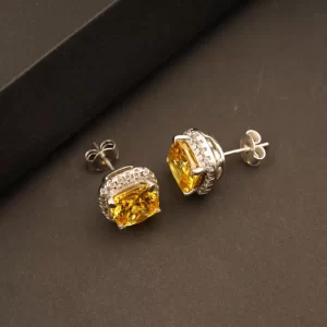 Elegant Yellow Cushion-Cut Stud Earrings...