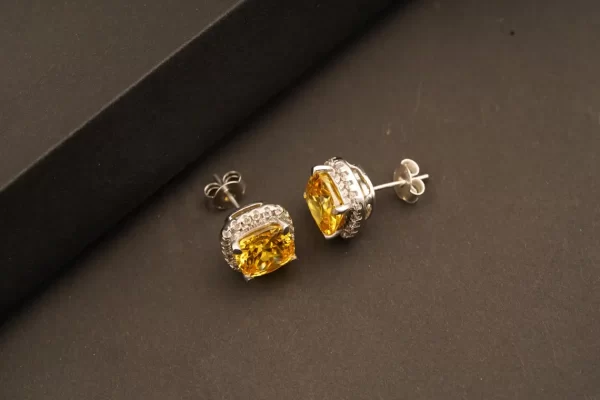 Elegant Yellow Cushion-Cut Stud Earrings...