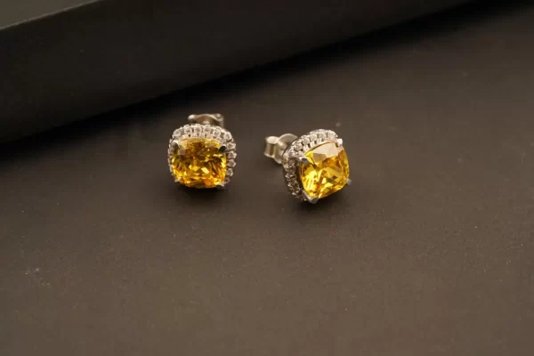Elegant Yellow Cushion-Cut Stud Earrings... - Image 4