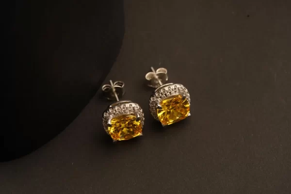 Elegant Yellow Cushion-Cut Stud Earrings... - Image 3