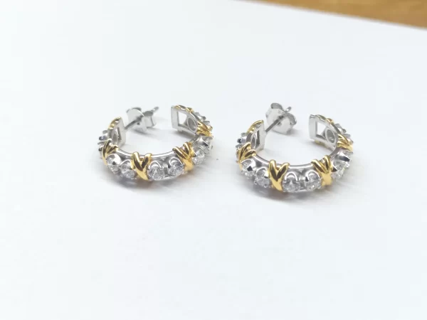 Round Brilliant Diamonds Topped by Golden Xs Hoop... - Image 7