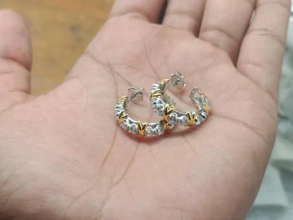 Round Brilliant Diamonds Topped by Golden Xs Hoop... - Image 3