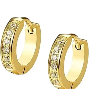 Round Cut Diamond Hoop Earrings Yellow Gold Plated