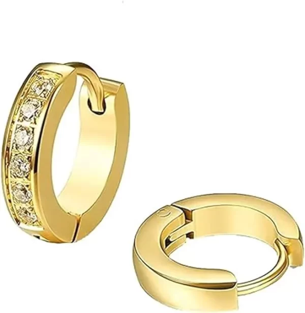 Round Cut Diamond Hoop Earrings Yellow Gold Plated - Image 2