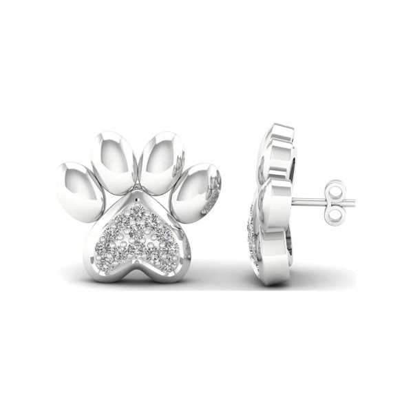 Sterling Silver Paw Print Stud Earrings with Sparkling CZ Stones