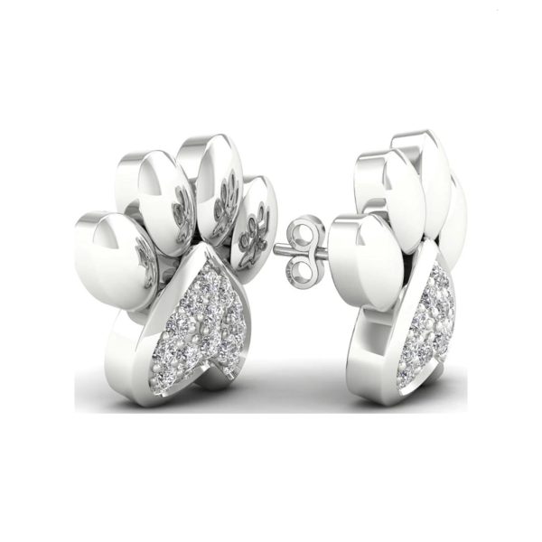 Sterling Silver Paw Print Stud Earrings with Sparkling CZ Stones - Image 3