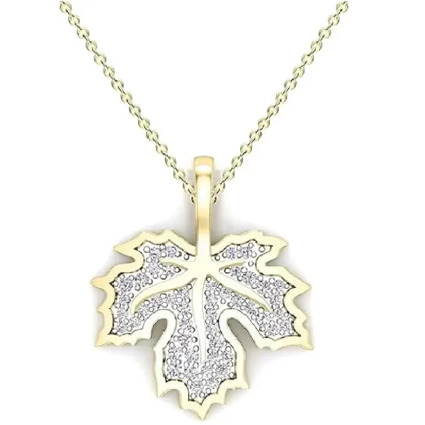 Sterling Silver Maple Leaf Pendant with Sparkling Cubic...